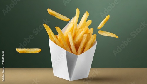 Savor the Flavor: Delicious French Potato Fries in White Carton Package Box, Expertly Cut Out