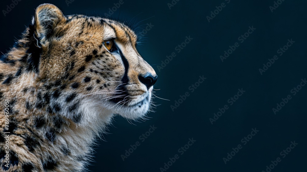Naklejka premium A tight shot of a cheetah's closed eyes and ruffle hair swaying in the wind