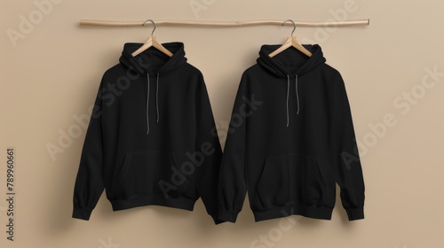 Two hoodies on a garment rack