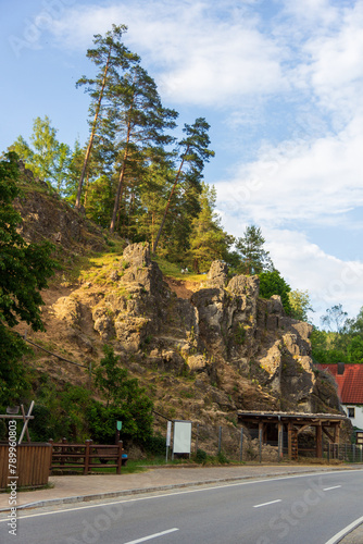 Rural scene with rocks in Obertrubach in Franconian Switzerland, Germany