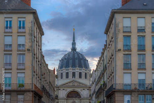 Nantes, France. View of Cupola of Notre-Dame de Bon-Port, a Roman Catholic Basilica constructed in 1846 by the architects Seheult and Joseph-Fleury Chenantais