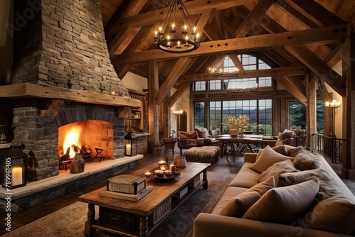 Stone Fireplace & Rustic Beams: Inspiring Barn Conversion Living Room Ideas © Michael