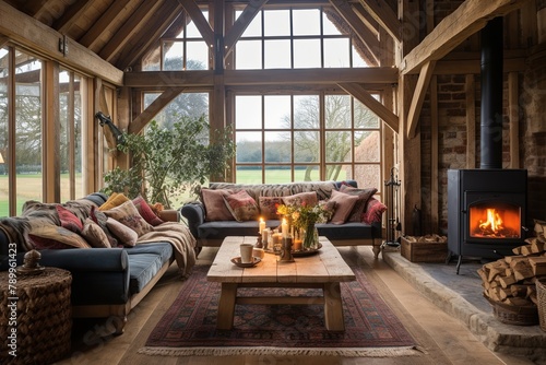 Vintage Rustic Living Room: Barn Conversion Inspiration with Cozy Rugs and Warmth