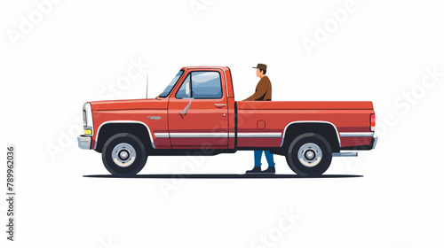 Pickup truck with man isolated. Vector flat style illustration © Megan
