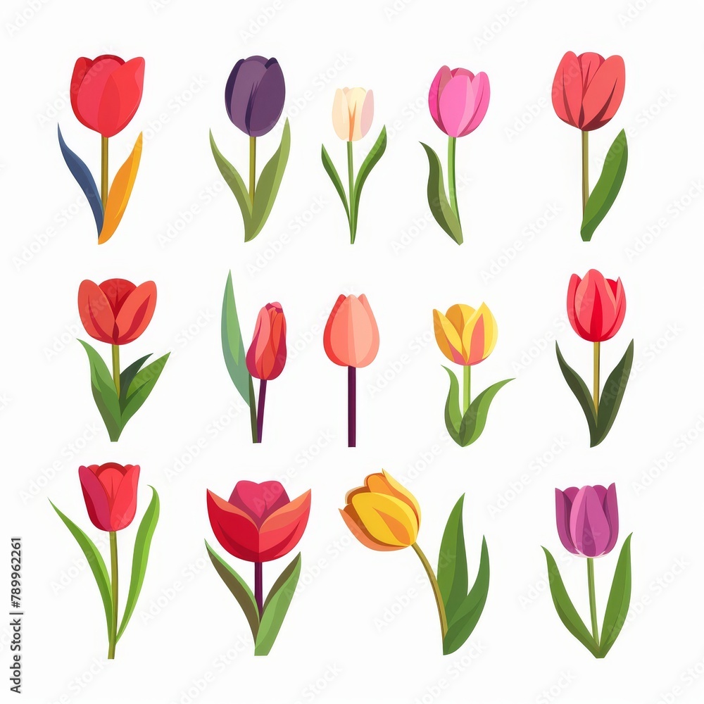 Tulip Flower Icon Set, Garden Tulip Flower Flat Design, Abstract Tulip Flower Symbol, Simple Flowers Tulip Flower Icon Set, Garden Tulip Flower Flat Design, Abstract Tulip Flower Symbol, Simple Flowers