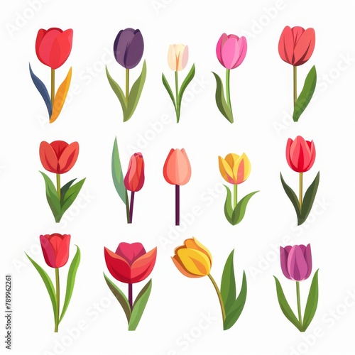 Tulip Flower Icon Set  Garden Tulip Flower Flat Design  Abstract Tulip Flower Symbol  Simple Flowers