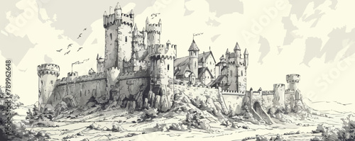 Castle middle ages sketch hand drawn illustration vector