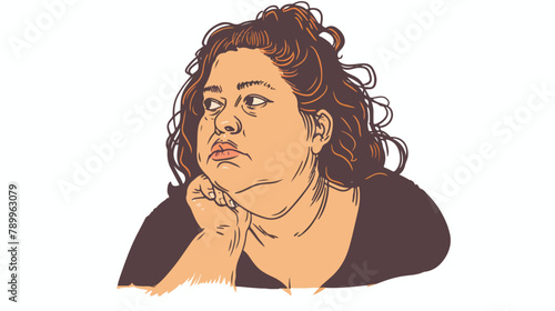 Plus size woman with hand on chin thinking about ques photo