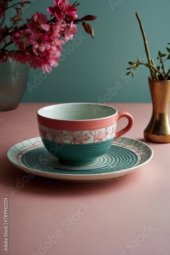 cup of tea with traditional flowers design, ceramic