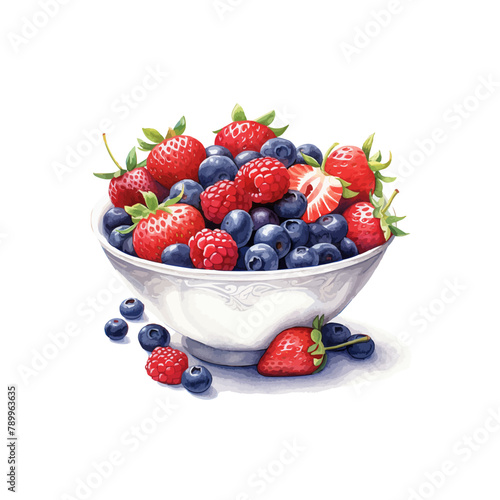 Illustration image of a bowl full of blueberries and strawberries.