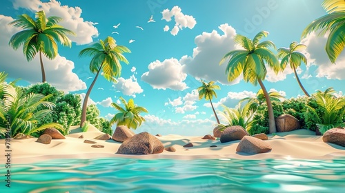 Captivating Tropical Paradise Scene with Swaying Palms Pristine Waters and Idyllic Island Atmosphere