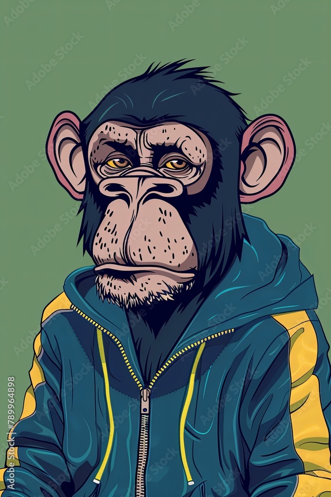 Fototapeta premium monkey in a tracksuit on a green background. generative ai