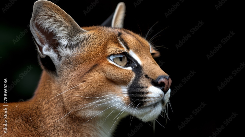A tight shot of a feline's visage against a pitch-black backdrop, softly blurred cat face A tight shot of a feline's visage against a pitch-black backdrop, softly blurred cat face