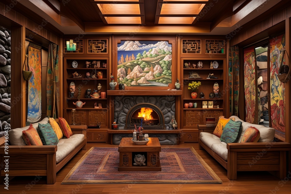 Buddhist Thangka Paintings in Traditional Tibetan Living Room Designs ...