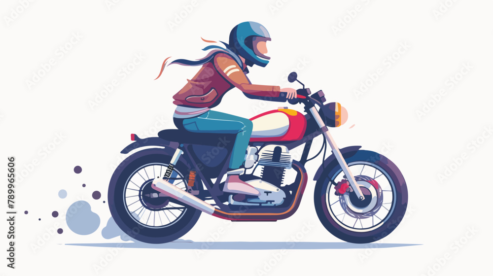 Young man riding a motorcycle. Vector flat style illustration