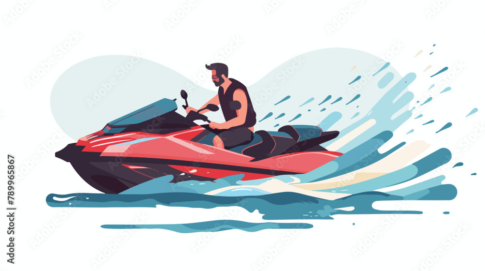 Young man riding watercraft isolated. Vector flat style