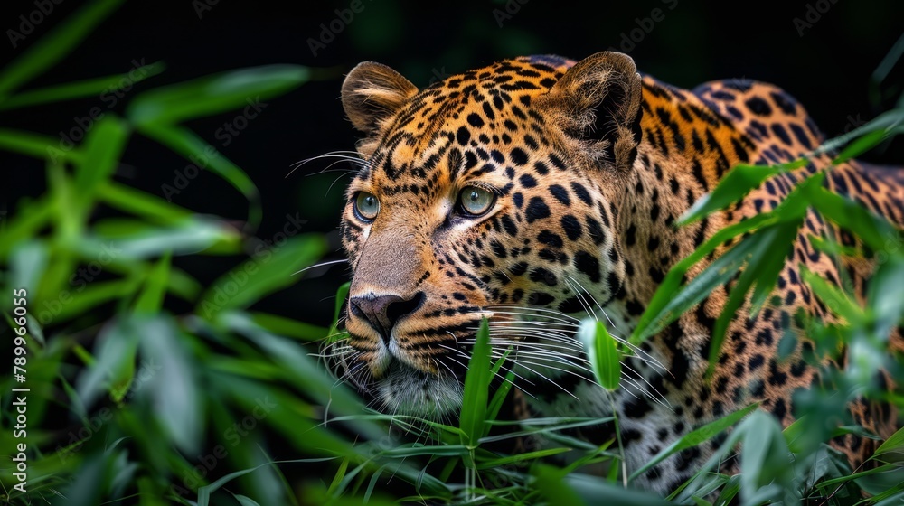 A tight shot of a cheetah in a field, surrounded by tall grasses and green plants in the foreground A tight shot of a cheetah in a field, surrounded by tall grasses and green plants in the foreground