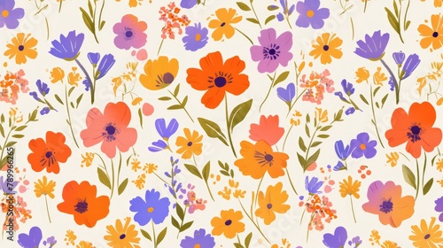 A charming floral pattern featuring vibrant daisy flowers in a simple and colorful botanical design Created with markers this plain sketch is perfect for various uses such as beddi