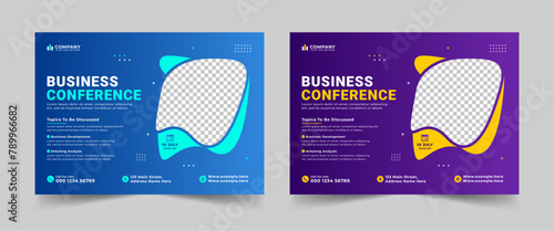 Creative horizontal business conference flyer template, Modern online live webinar meeting or technology conference invitation banner design layout background design