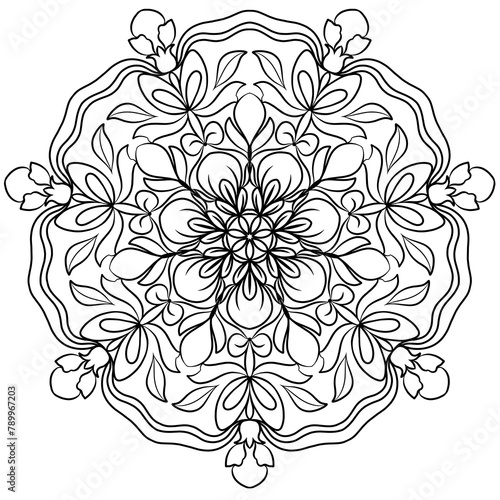 mandala drawing isolated on white background. Abstract flower pattern. Black element for coloring pages