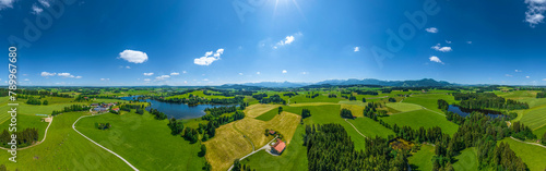Ausblick auf das bayerisch-schwäbische Alpenvorland am Schwaltenweiher im Allgäu photo