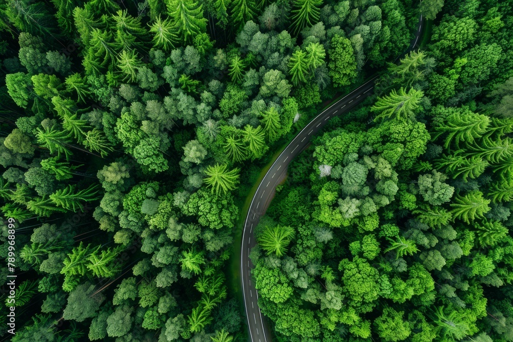 Drone captures eco-friendly transport on forest highway, with hydrogen truck and electric car in motion.. Beautiful simple AI generated image in 4K, unique. Drone captures eco-friendly transport on forest highway, with hydrogen truck and electric car in motion.. Beautiful simple AI generated image in 4K, unique.