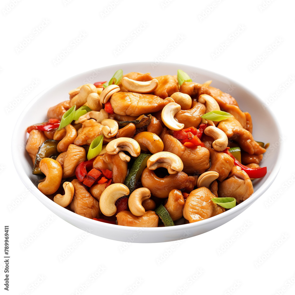 Fresh and Delicious Chicken and Cashew Nuts Isolated On White Background Fresh and Delicious Chicken and Cashew Nuts Isolated On White Background