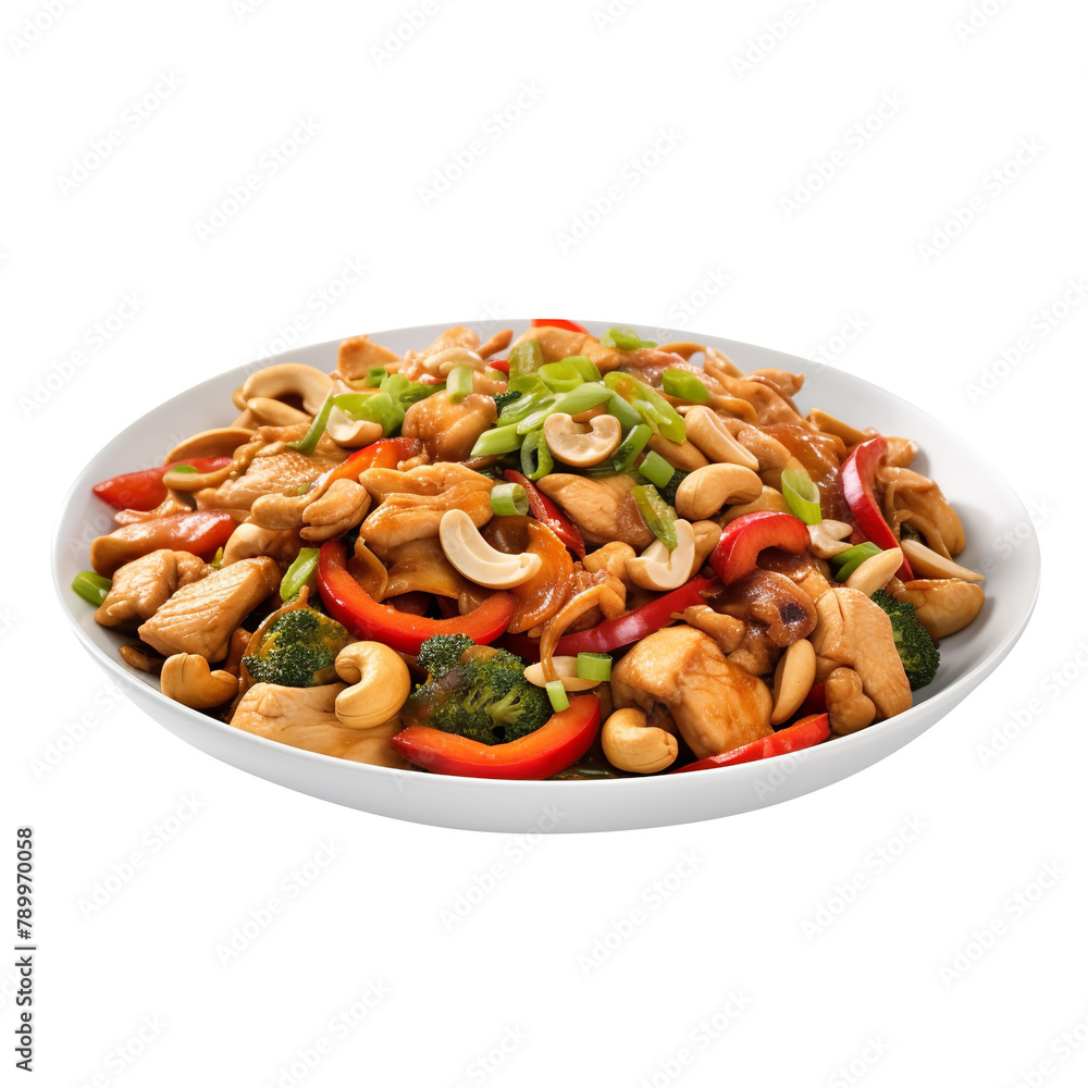 Fresh and Delicious Chicken and Cashew Nuts Isolated On White Background Fresh and Delicious Chicken and Cashew Nuts Isolated On White Background
