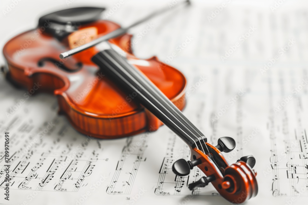 Fototapeta premium Elegant Violin on Music Sheet for Performance