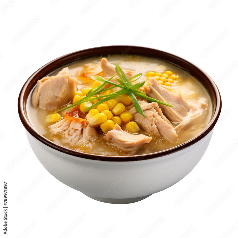 Delicious and Yummy Chicken and Corn Soup Isolated On White Background Delicious and Yummy Chicken and Corn Soup Isolated On White Background