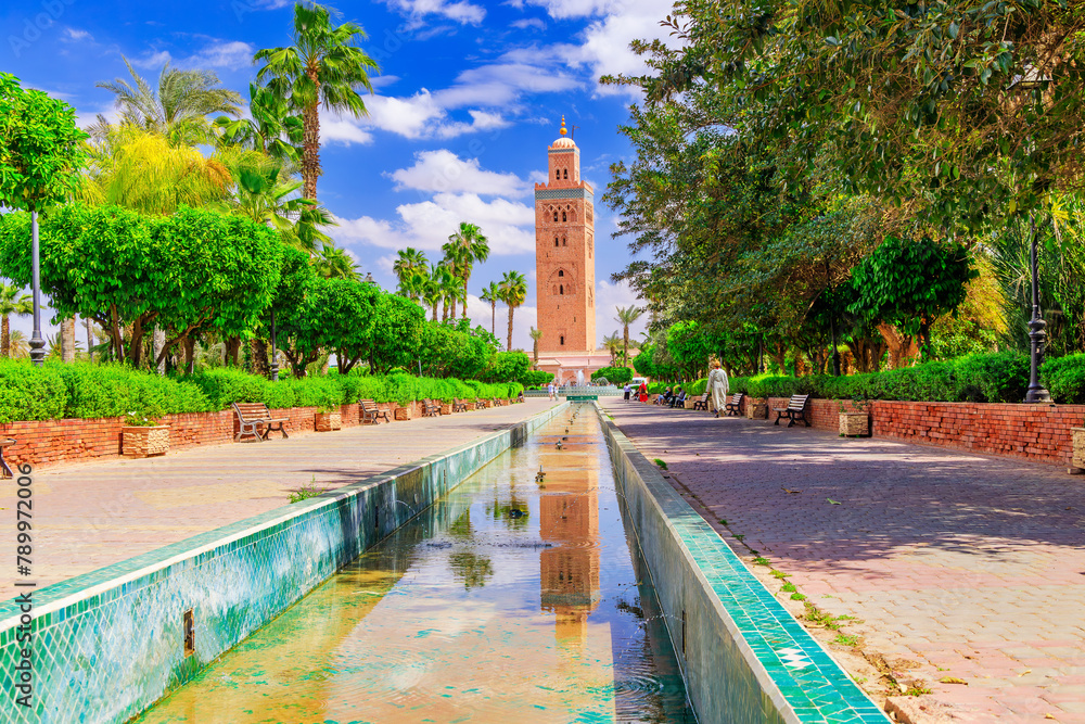 Marrakesh, Morocco. Minaret of Koutoubia Mosque.
