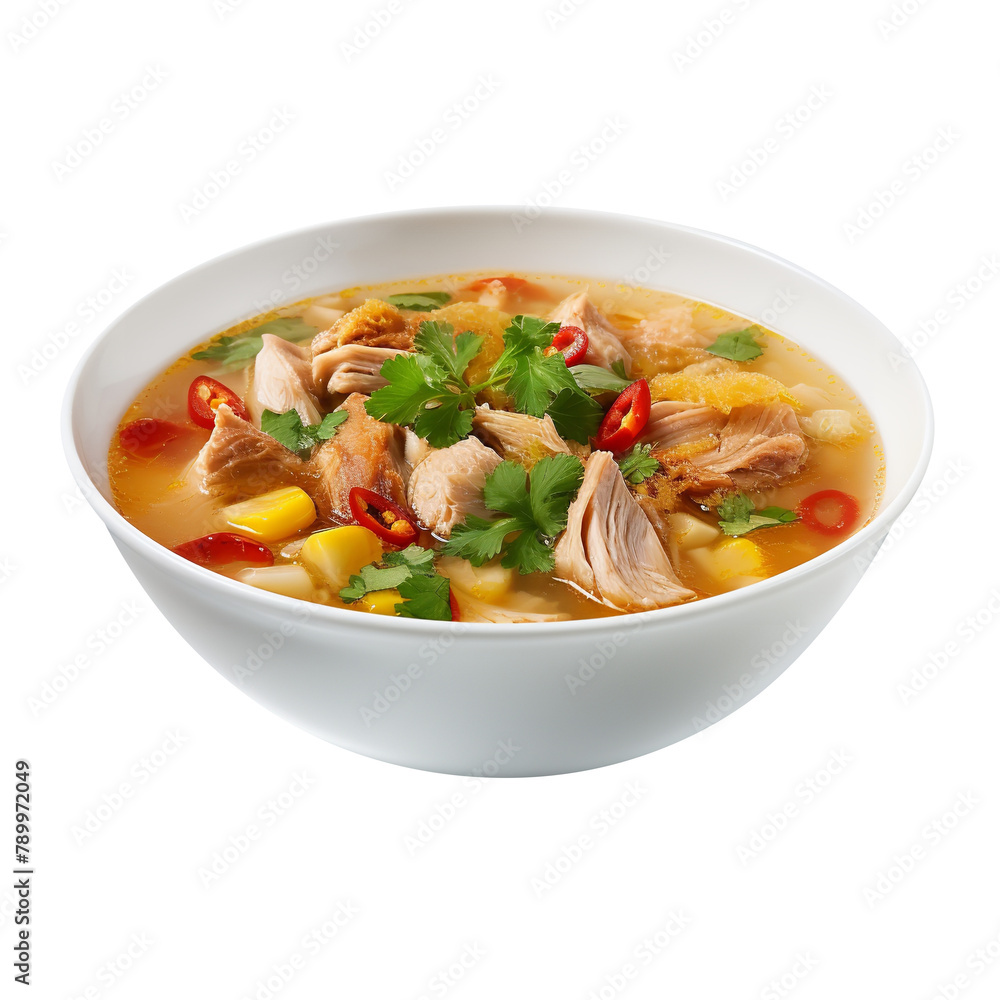 Delicious and Yummy Chicken and Corn Soup Isolated On White Background Delicious and Yummy Chicken and Corn Soup Isolated On White Background