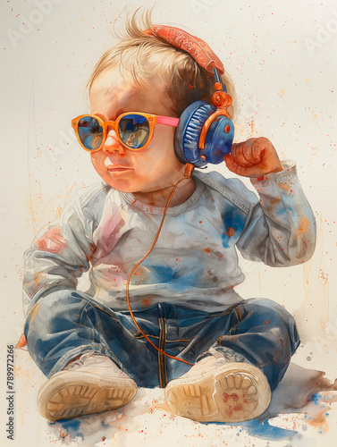 Baby mit Kopfhörern