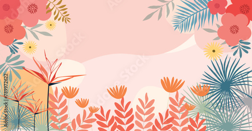 Easy to edit vector illustration of tropical background . Seamless Floral pattern with decorative flowers and plants.