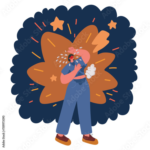 Cartoon vector illustration of Menopausal Mature Woman Having Hot Flush