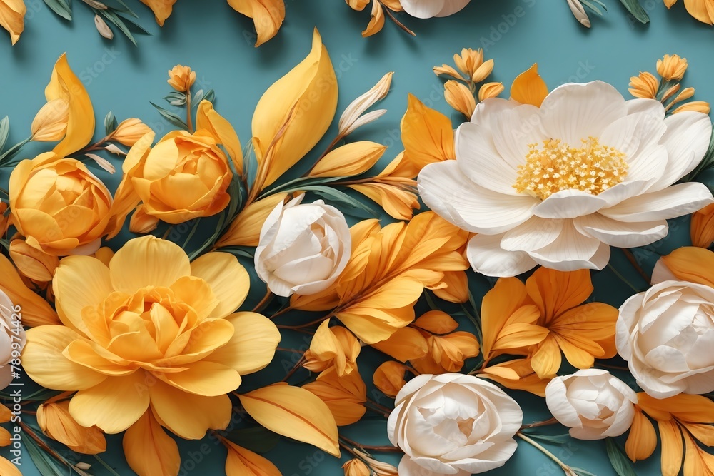 3D Flower Background, 3D Flower Wallpaper, Top view beautiful flower Pattern, Abstract 3D Flowers Background, Flowers Pattern Background, AI Generative