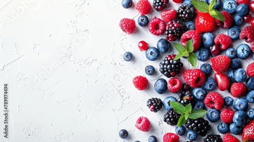  raspberries, blueberries, and raspberries on a white background..Or, for more variety:..White background showcases pattern