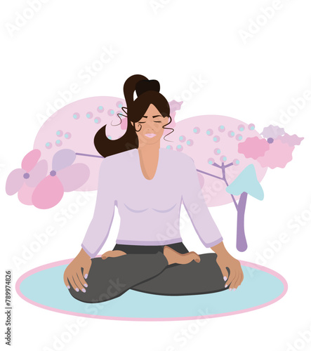 Yoga Pose with fantasy Hydrangea background