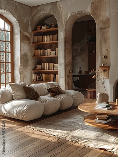A living room exuding luxury and tranquility, inspired by the solitary elegance of a lone fox