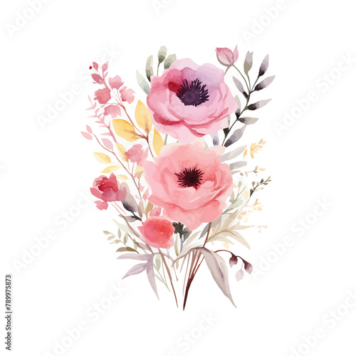 Watercolor floral card. Hand drawn illustration isolated on white background.