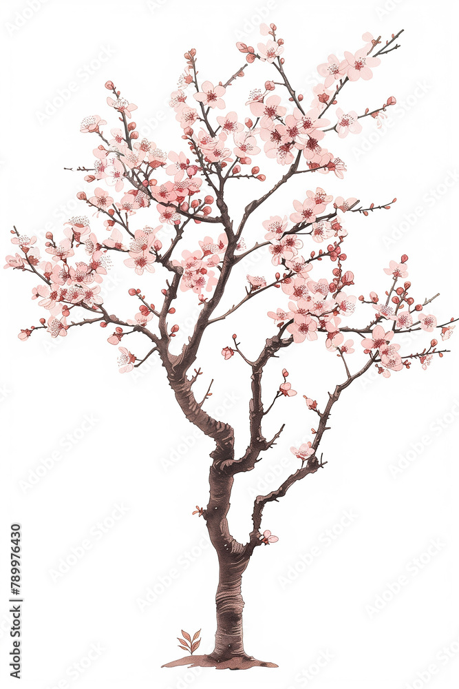 A delicate cherry blossom tree, rendered in a watercolor style, blooms with soft pink flowers. A delicate cherry blossom tree, rendered in a watercolor style, blooms with soft pink flowers.