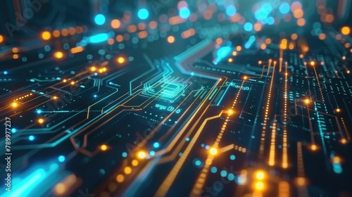 Detailed view of a computer circuit board showing intricate electronic components and pathways