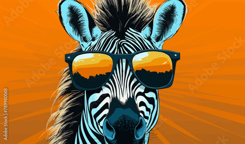zebra wearing sunglasses vector illustration in the middle of the artboard