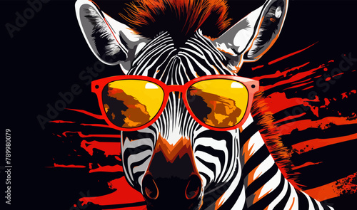 zebra wearing sunglasses vector illustration in the middle of the artboard