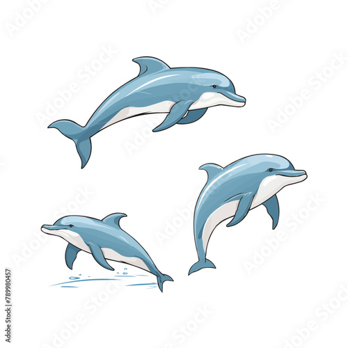 Dolphin | Minimalist and Simple set of 3 Line White background - Vector illustration