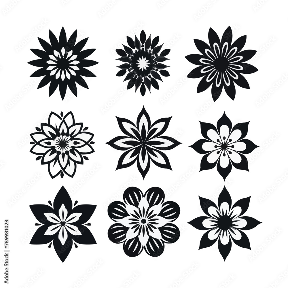 Flower icon set, black Flower isolated on white, vector illustration Flower icon set, black Flower isolated on white, vector illustration