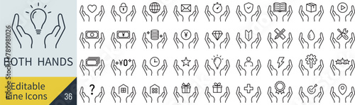 線の編集ができるベクターの両手の線画アイコンセット（アウトライン化していない）