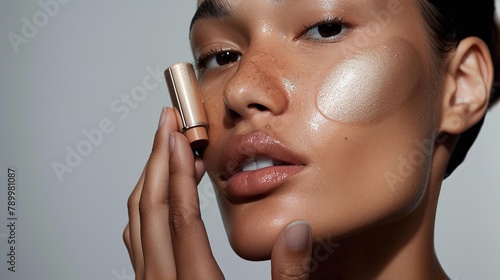 a flawless complexion with a dewy foundation that imparts a healthy, natural glow. Capture the luminosity and subtle radiance of the skin.