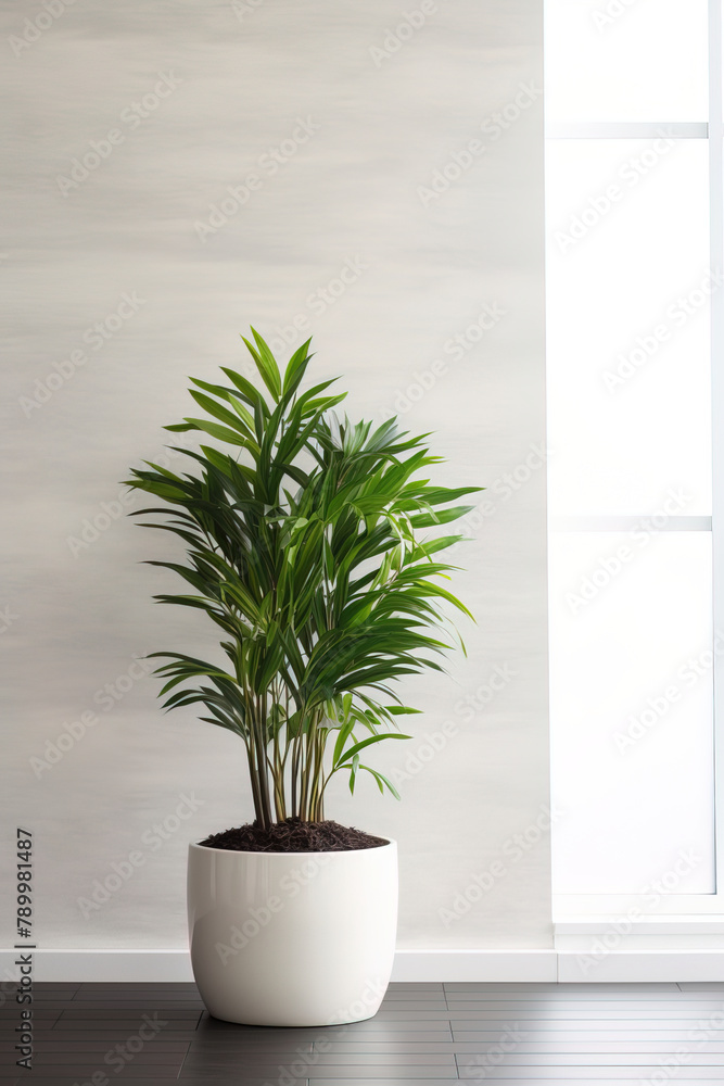 plant in a pot with wall in the background.