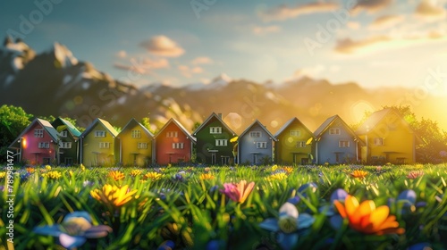 Downsizing images, homes are standing in a line, homes are seen in small and big sizes and this image shows downsizing, spring background photo